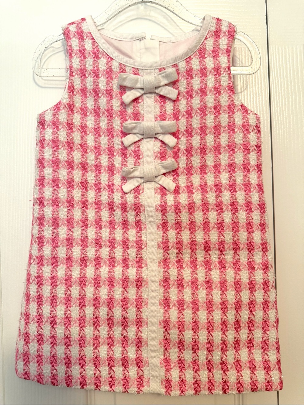 Lilly Pulitzer Pink and White Gingham Bow-Front Tweed Dress